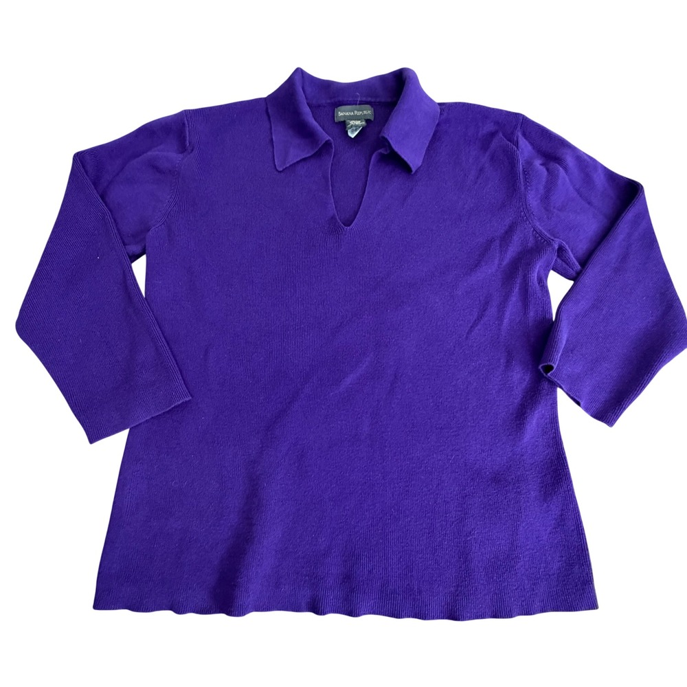 Banana‎ Republic Purple V-Neck Collared Cotton Sweater LARGE